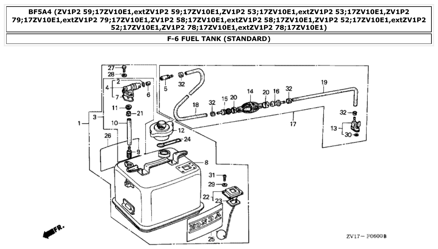 Honda BF5A4 FUEL TANK (STANDARD) parts diagram