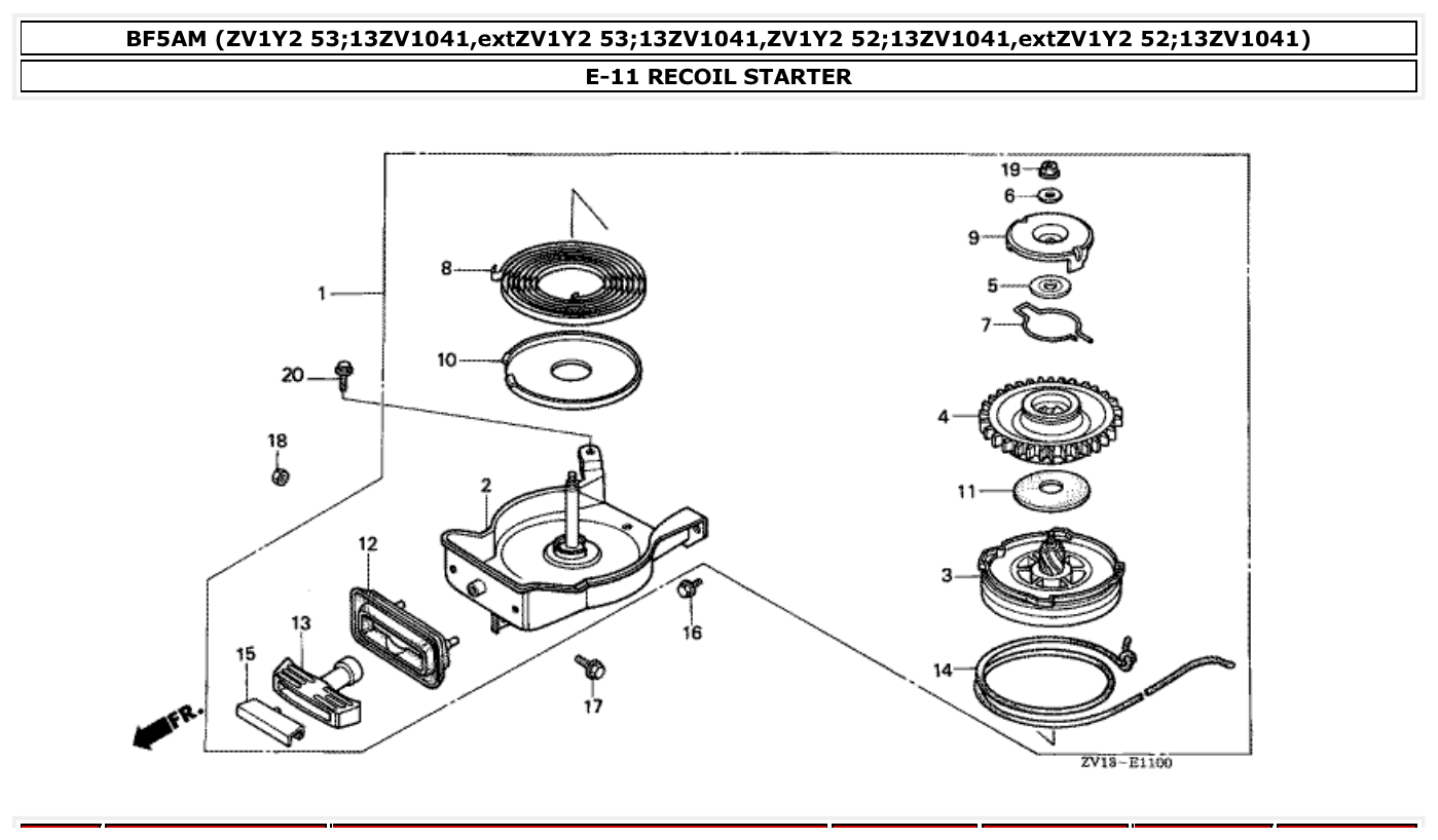 Honda BF5AM RECOIL STARTER parts diagram