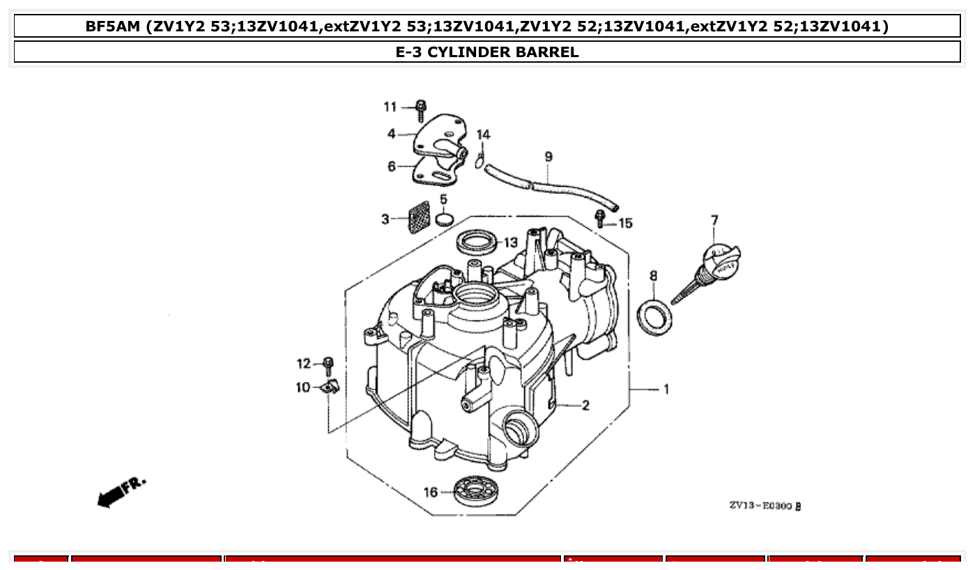 Honda BF5AM CYLINDER BARREL parts diagram