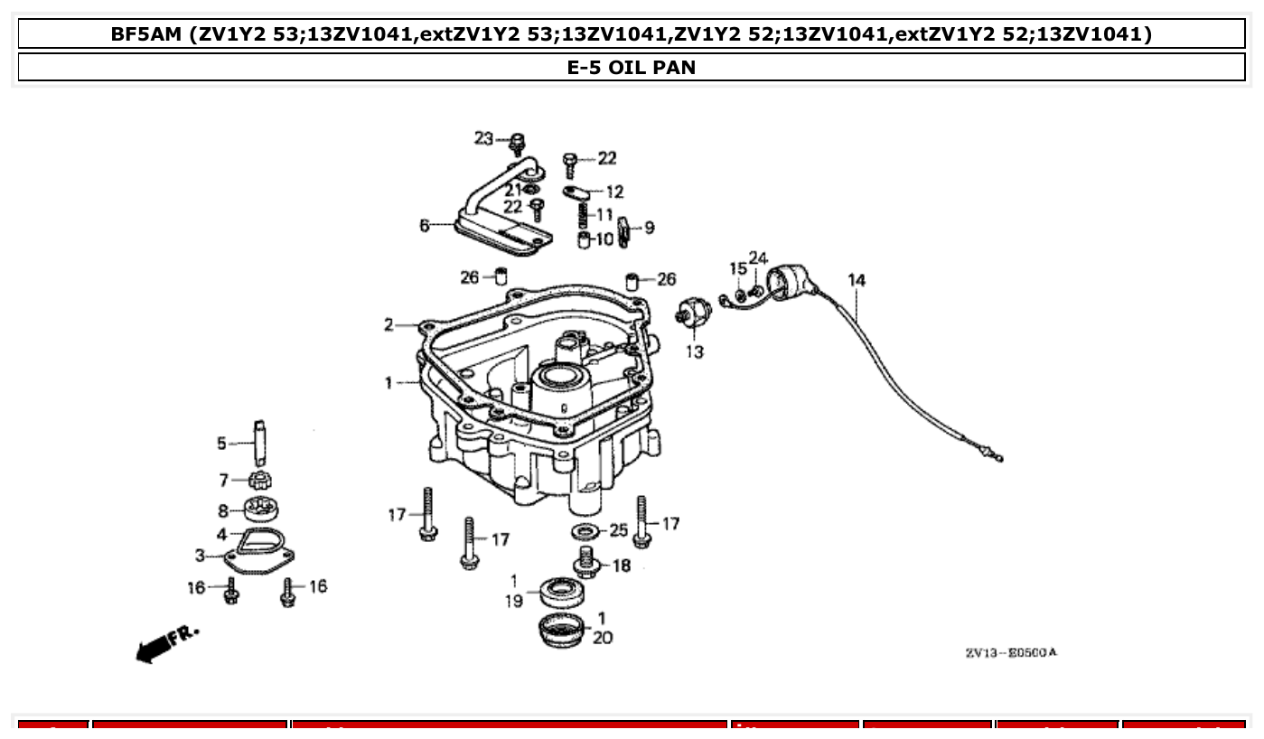 Honda BF5AM OIL PAN parts diagram