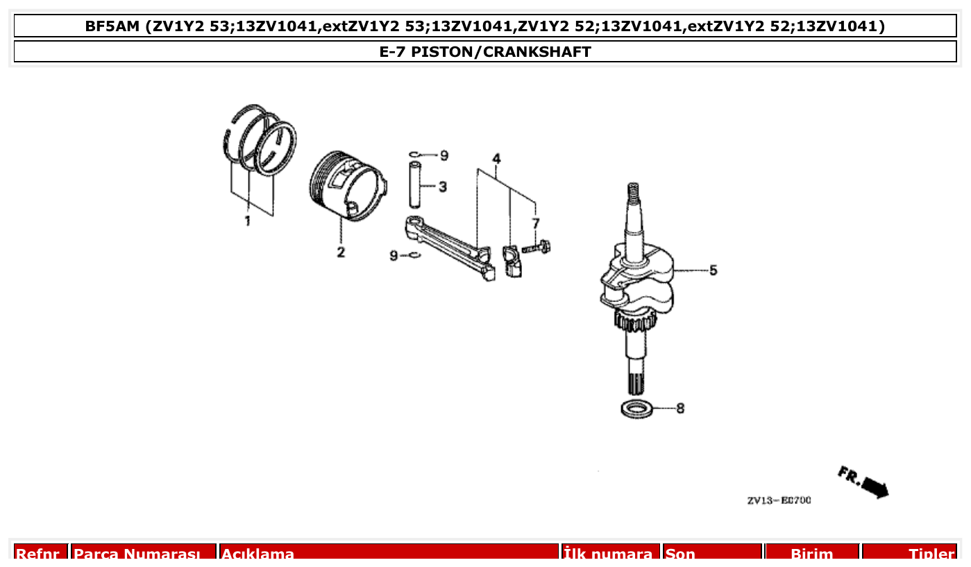 Honda BF5AM PISTON/CRANKSHAFT parts diagram