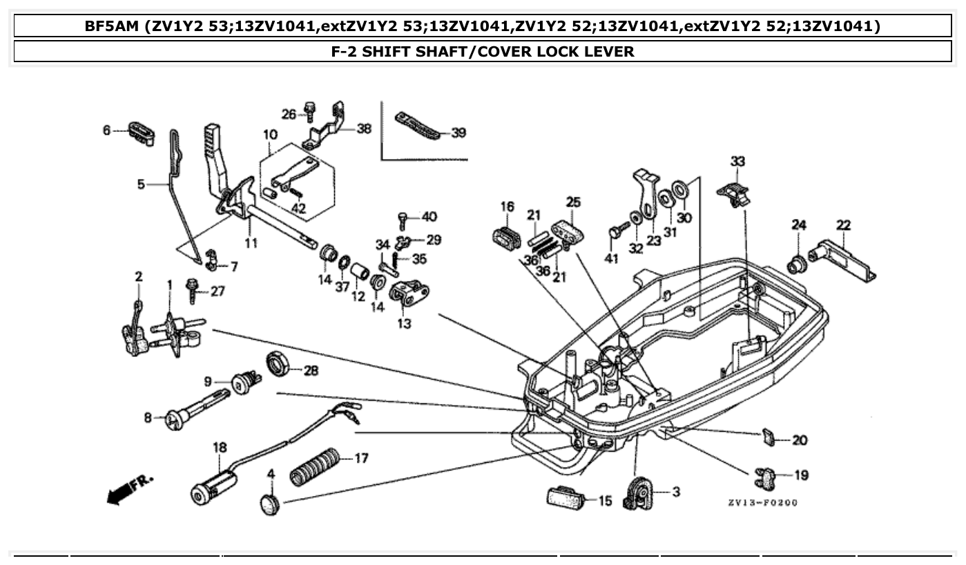 Honda BF5AM SHIFT SHAFT/COVER LOCK LEVER parts diagram