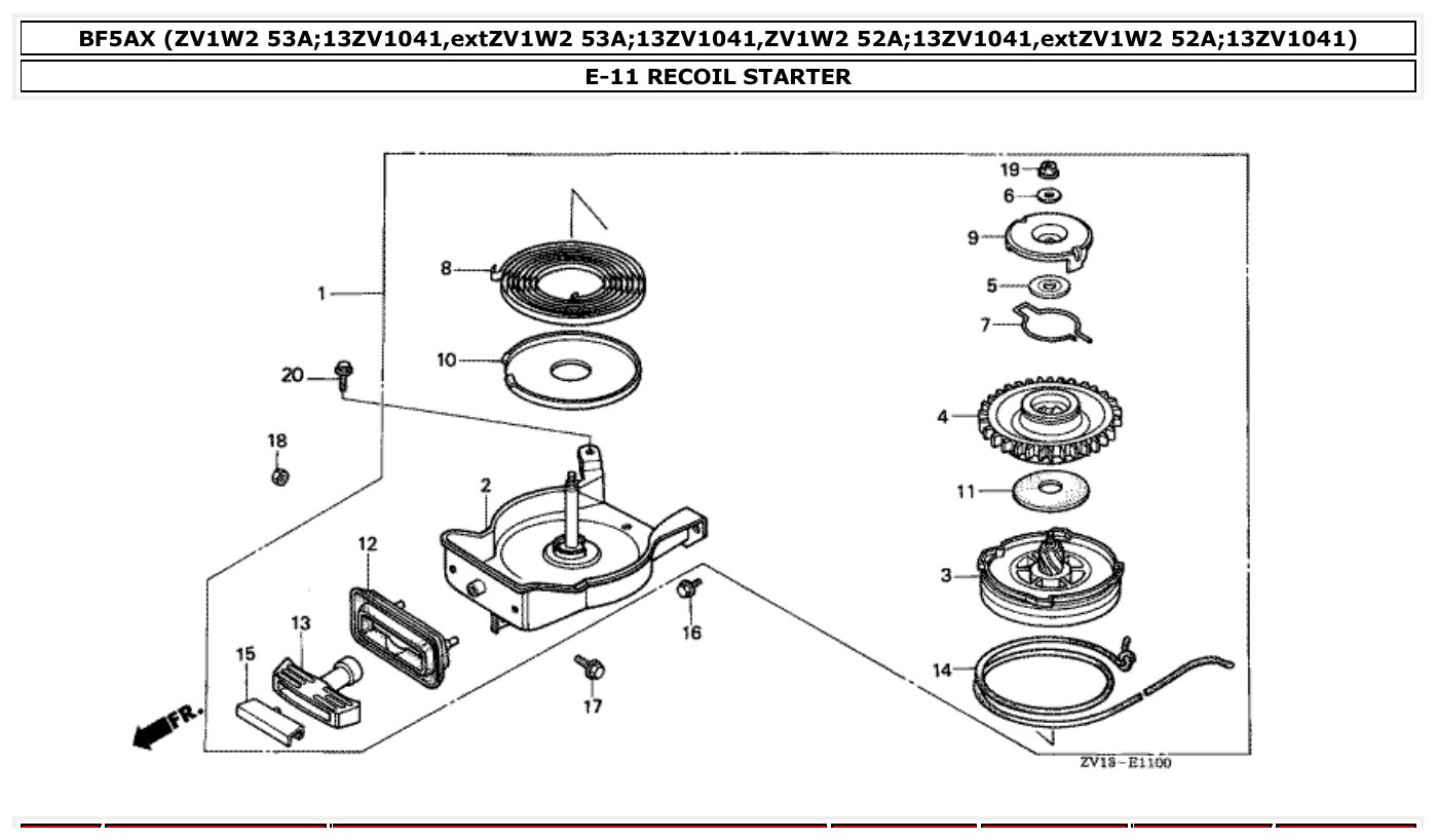 Honda BF5AX RECOIL STARTER parts diagram