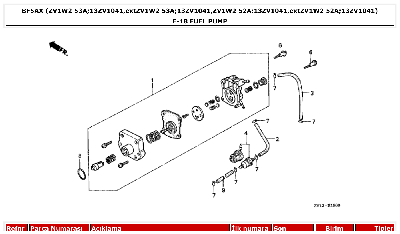 Honda BF5AX FUEL PUMP parts diagram