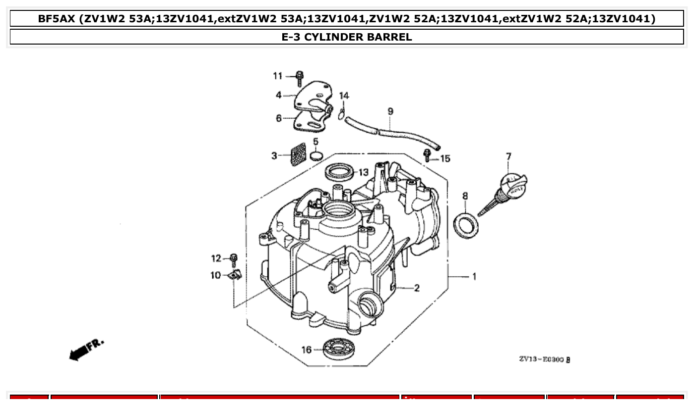 Honda BF5AX CYLINDER BARREL parts diagram