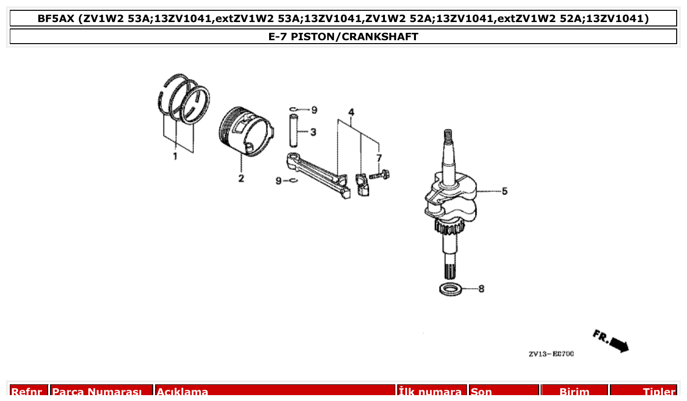 Honda BF5AX PISTON/CRANKSHAFT parts diagram