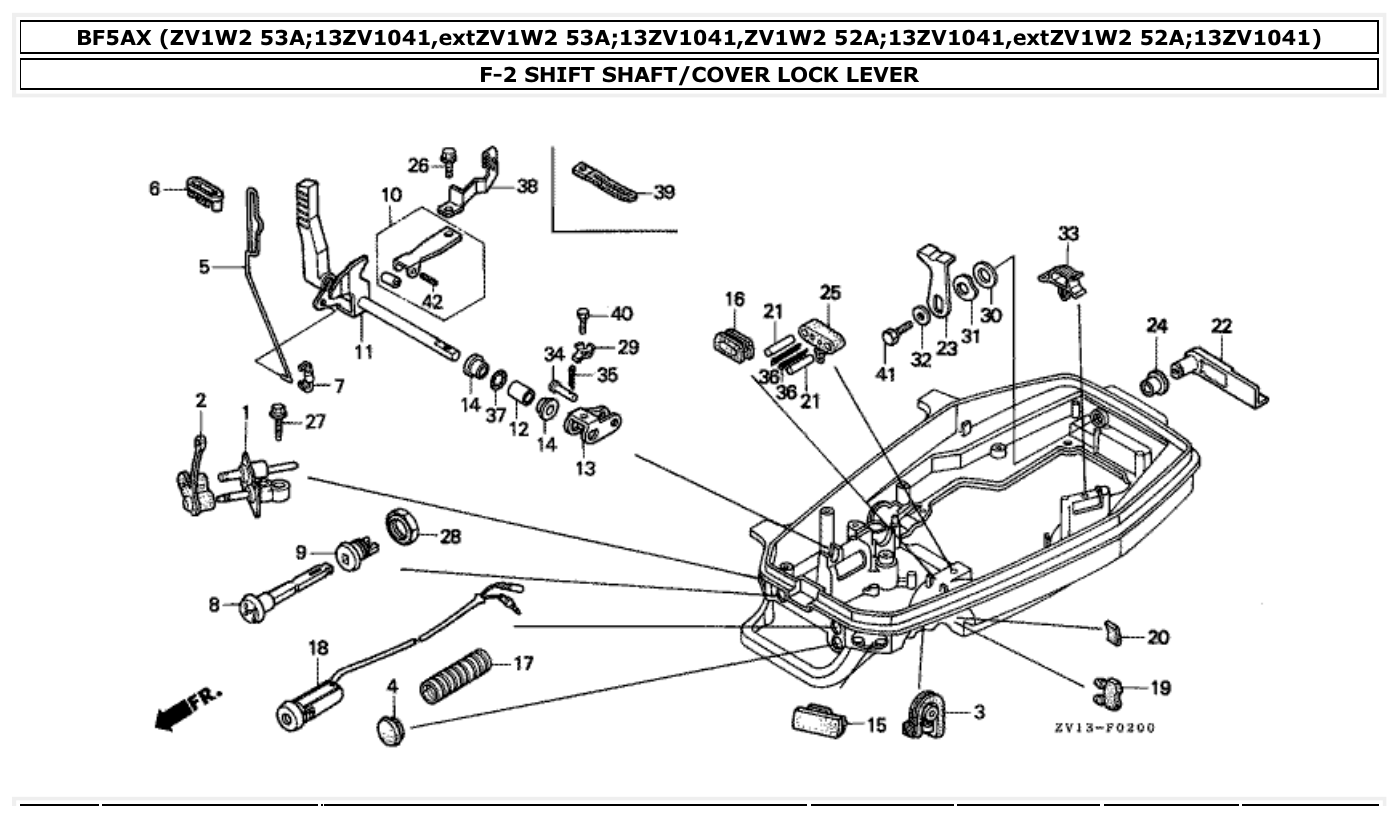 Honda BF5AX SHIFT SHAFT/COVER LOCK LEVER parts diagram