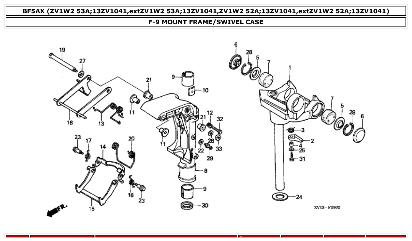Honda BF5AX MOUNT FRAME/SWIVEL CASE parts diagram