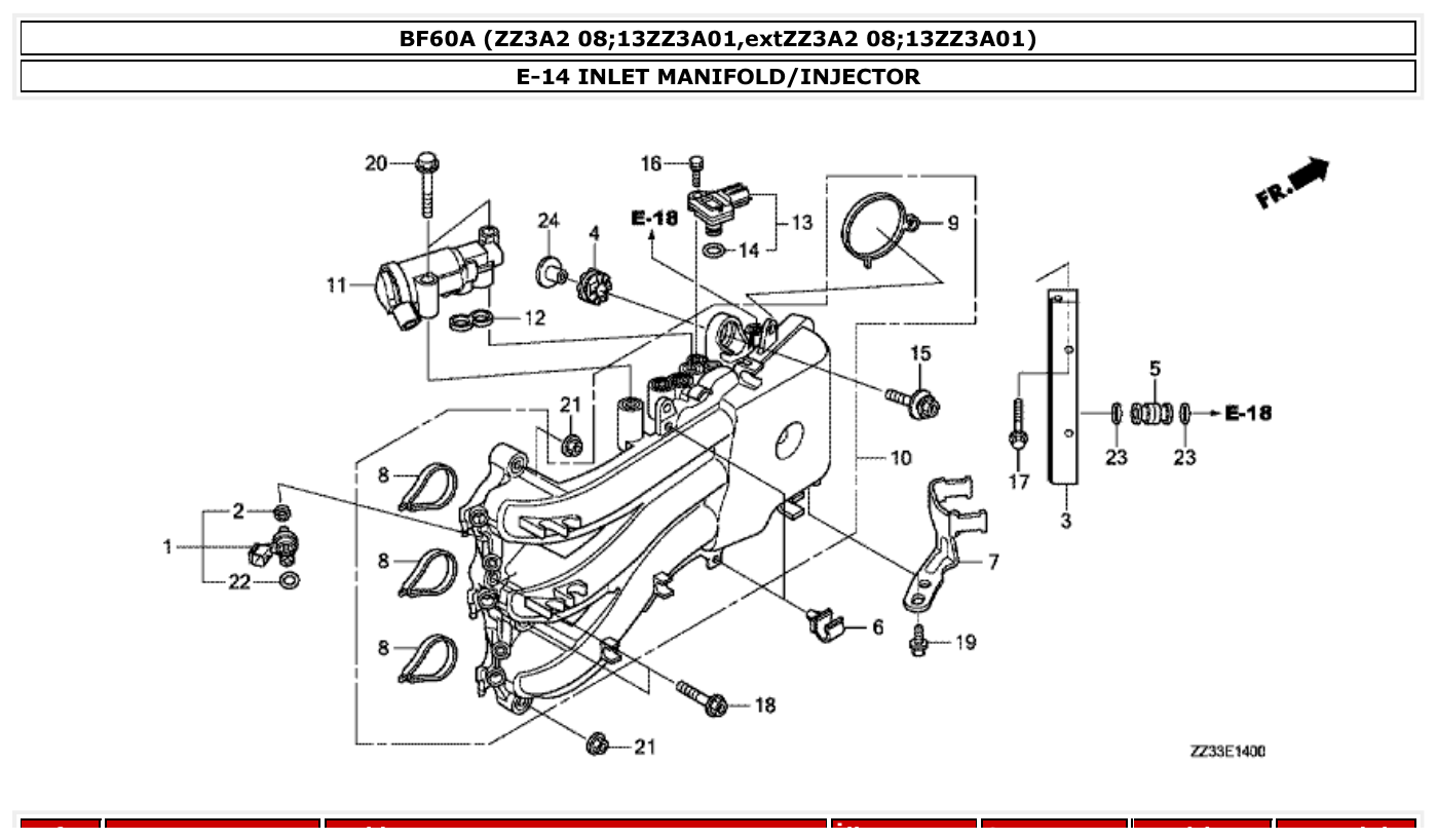 Honda BF60A INLET MANIFOLD/INJECTOR parts diagram