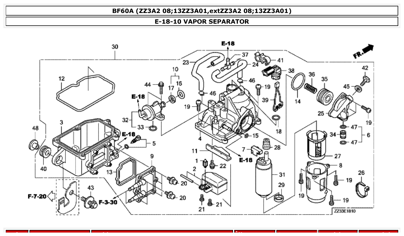 Honda BF60A VAPOR SEPARATOR parts diagram