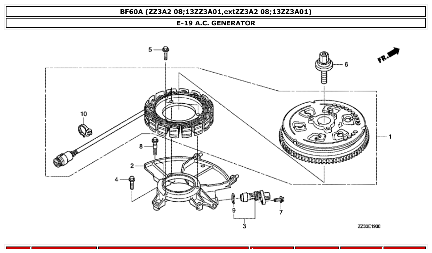 Honda BF60A A.C. GENERATOR parts diagram