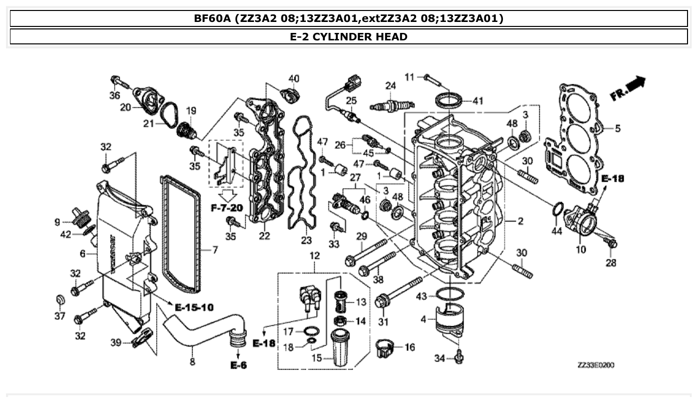 Honda BF60A CYLINDER HEAD parts diagram