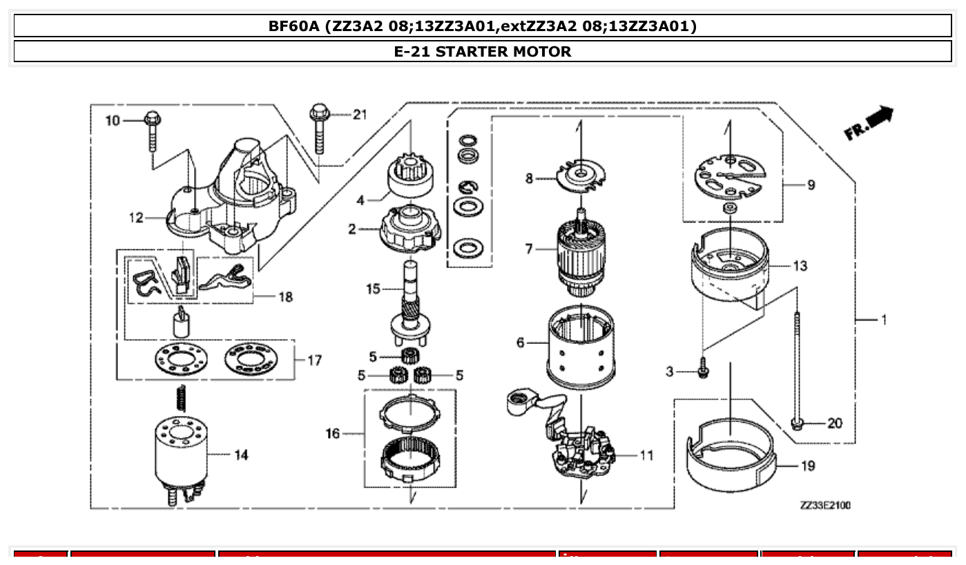 Honda BF60A STARTER MOTOR parts diagram