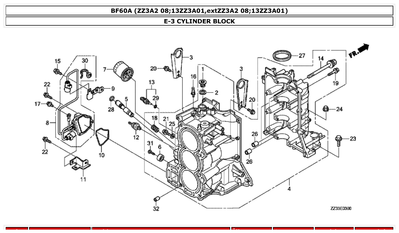 Honda BF60A CYLINDER BLOCK parts diagram