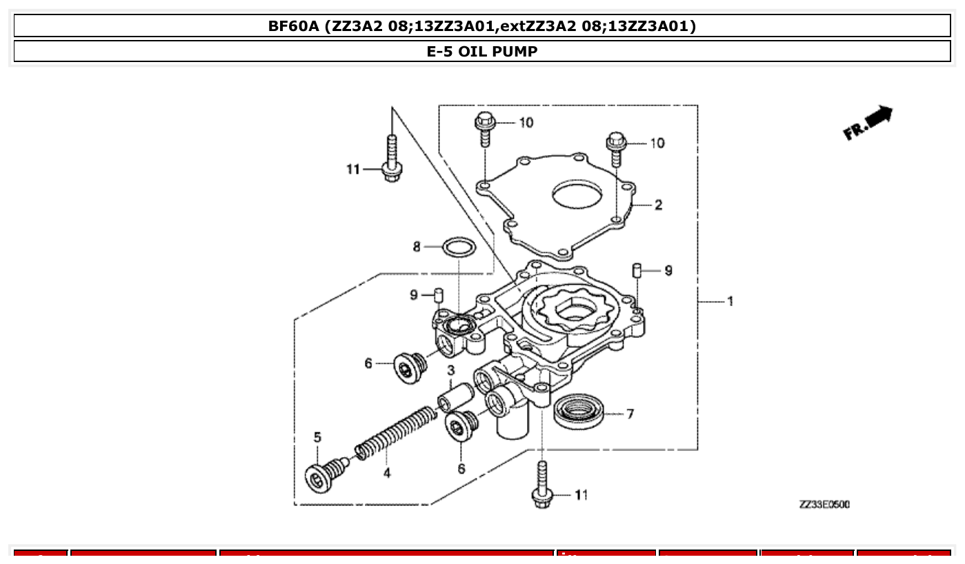 Honda BF60A OIL PUMP parts diagram