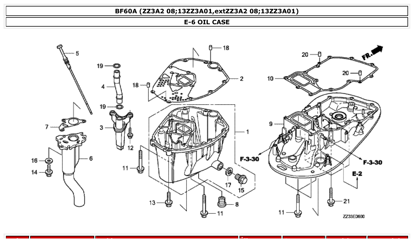 Honda BF60A OIL CASE parts diagram