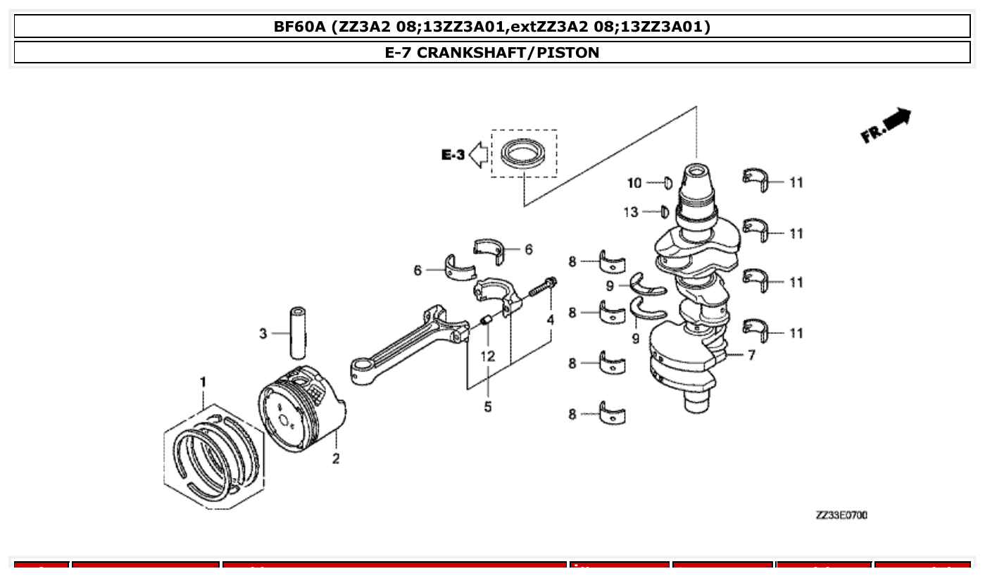 Honda BF60A CRANKSHAFT/PISTON parts diagram