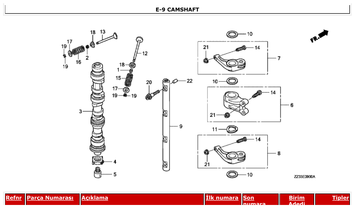 Honda BF60A CAMSHAFT parts diagram