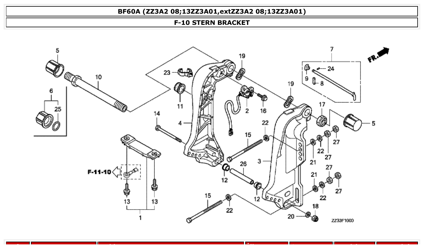 Honda BF60A STERN BRACKET parts diagram