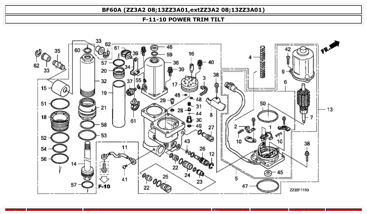 Honda BF60A POWER TRIM TILT parts diagram