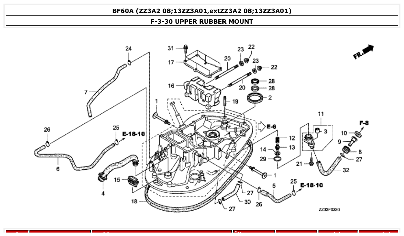 Honda BF60A UPPER RUBBER MOUNT parts diagram