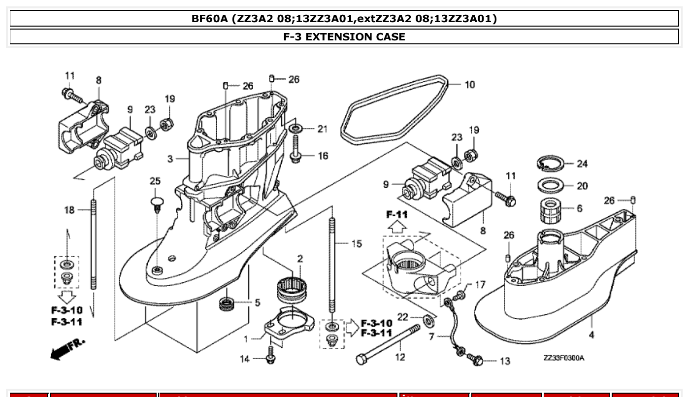 Honda BF60A EXTENSION CASE parts diagram