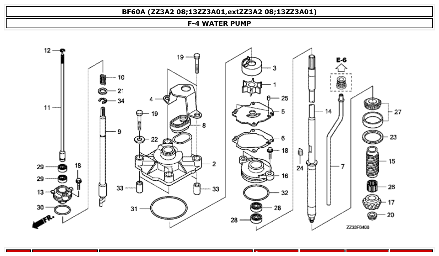 Honda BF60A WATER PUMP parts diagram