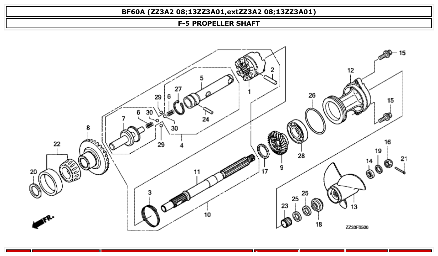 Honda BF60A PROPELLER SHAFT parts diagram