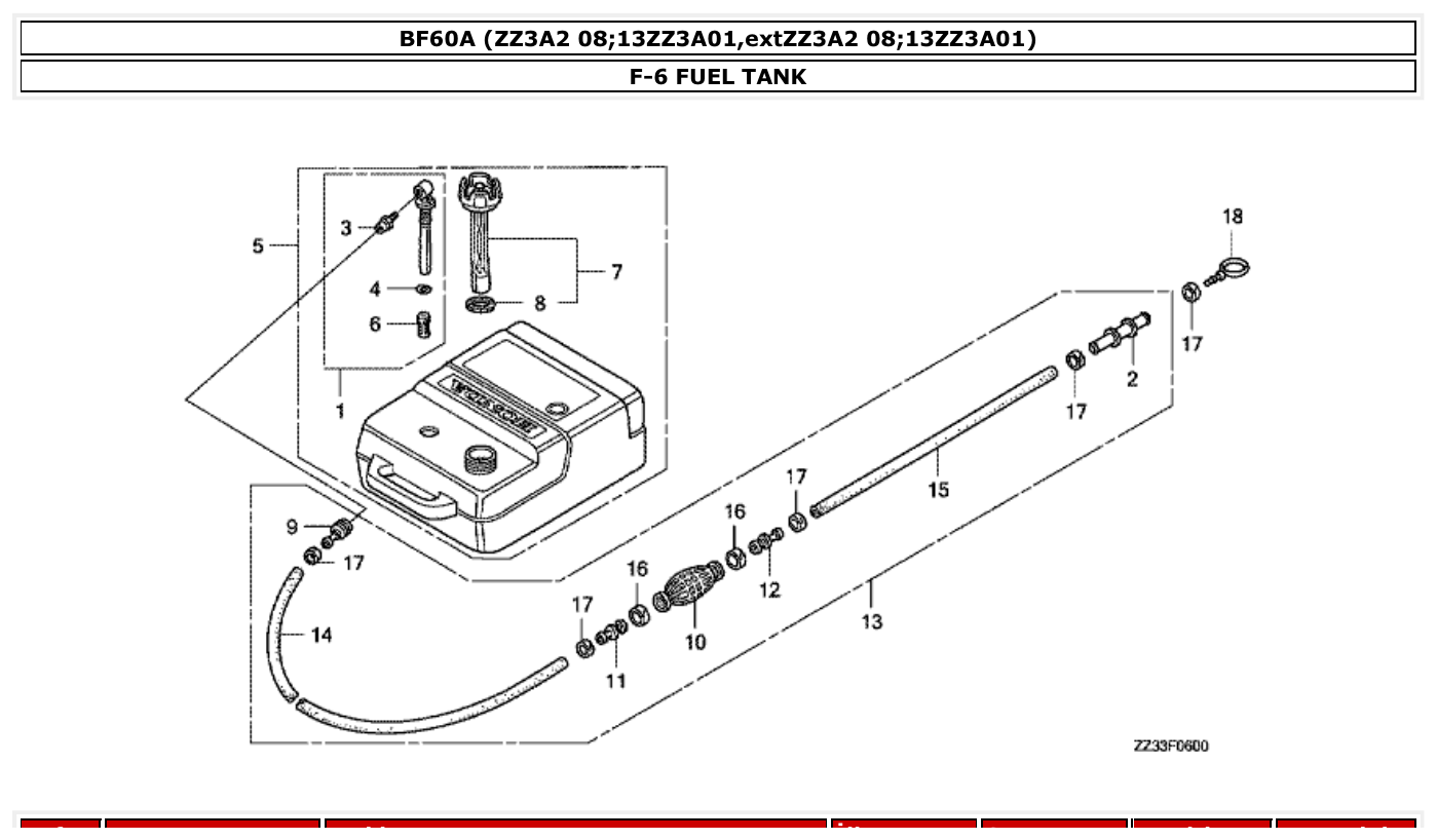 Honda BF60A FUEL TANK parts diagram