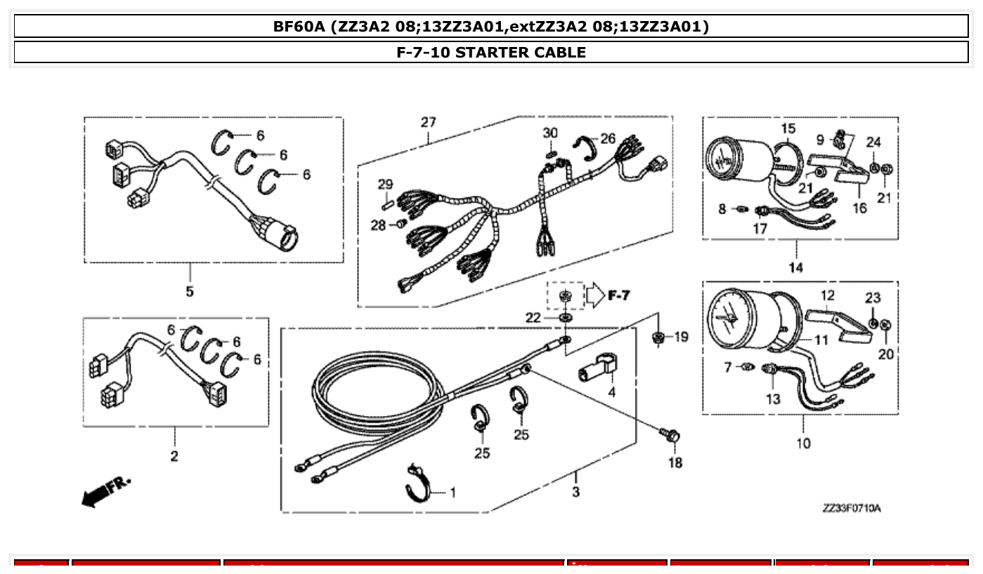 Honda BF60A STARTER CABLE parts diagram