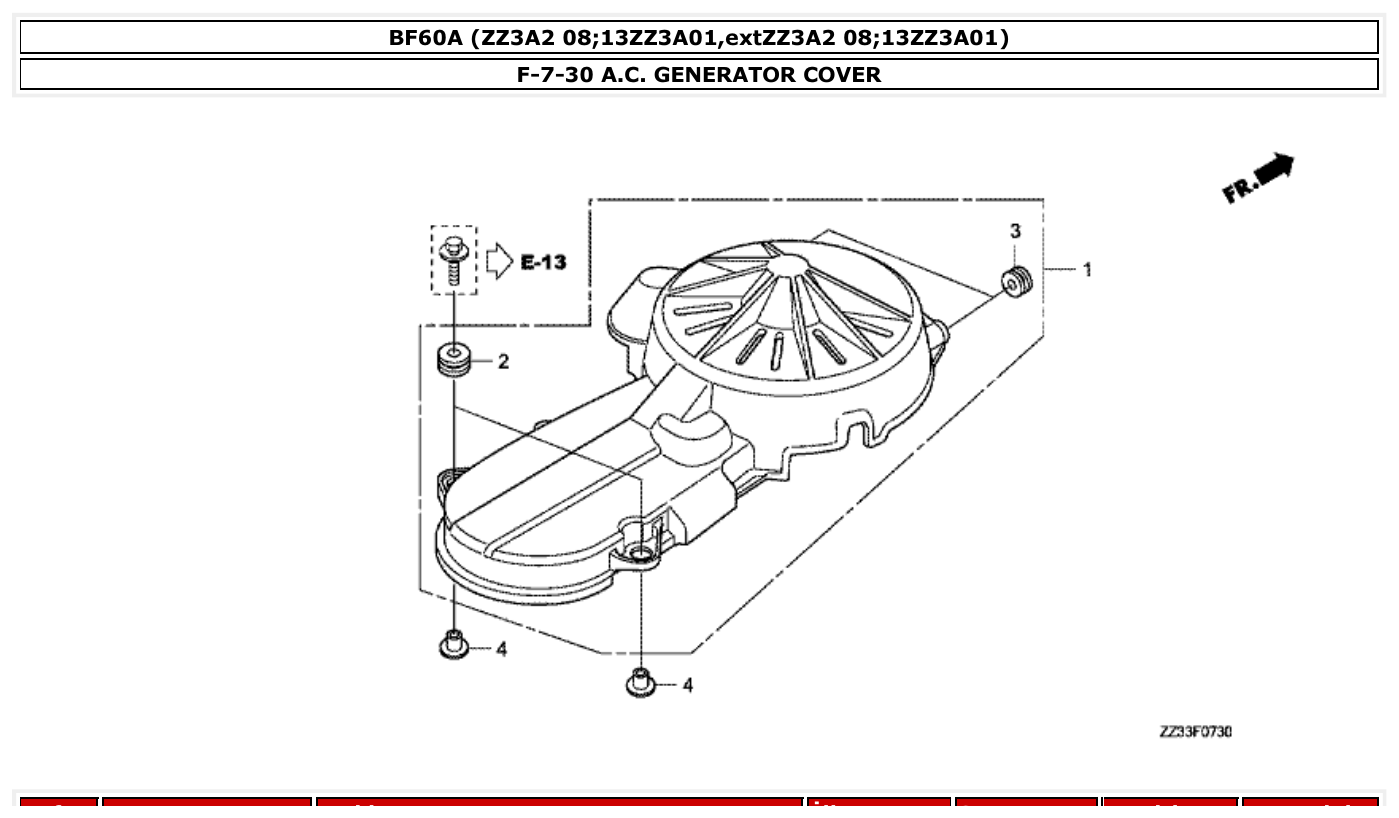 Honda BF60A A.C. GENERATOR COVER parts diagram