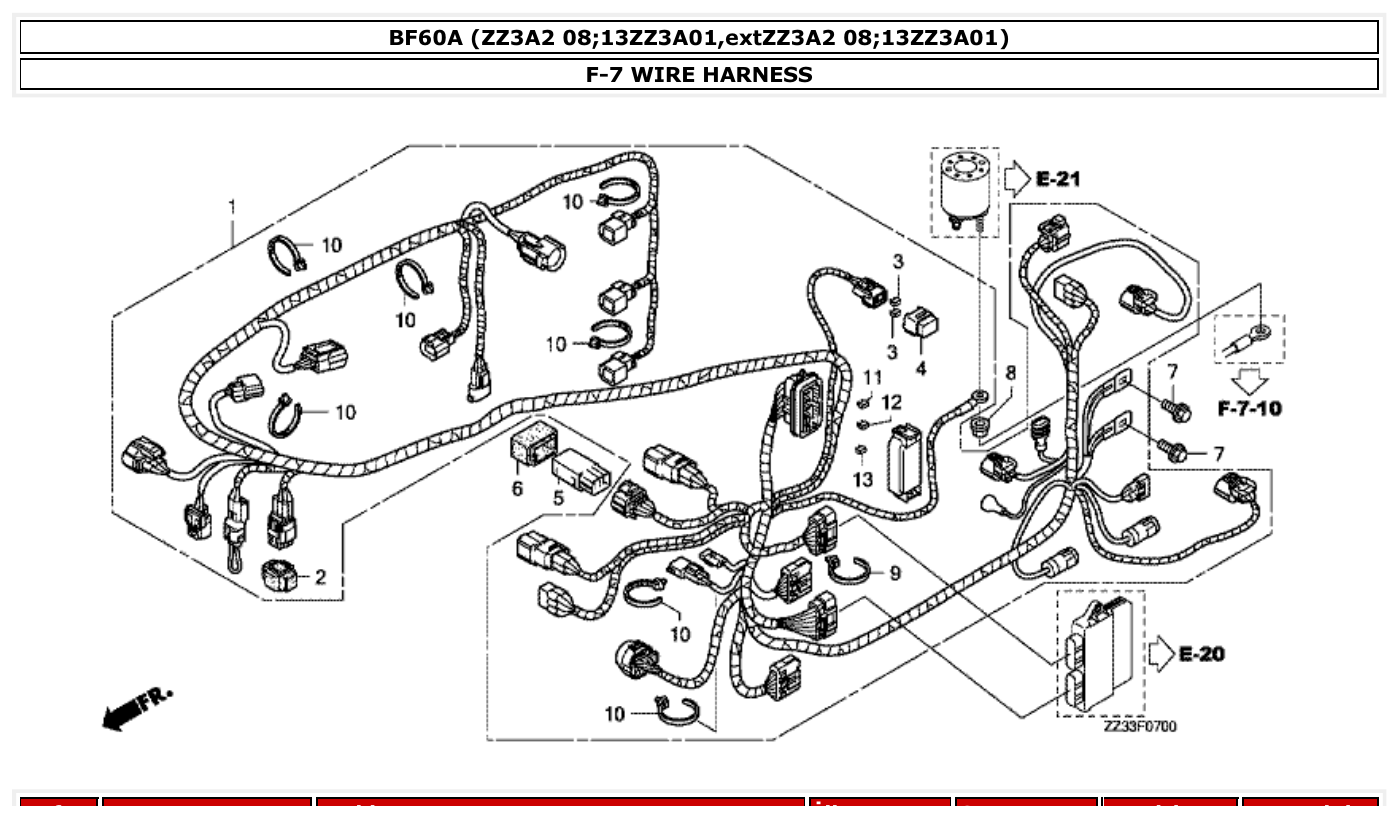 Honda BF60A WIRE HARNESS parts diagram
