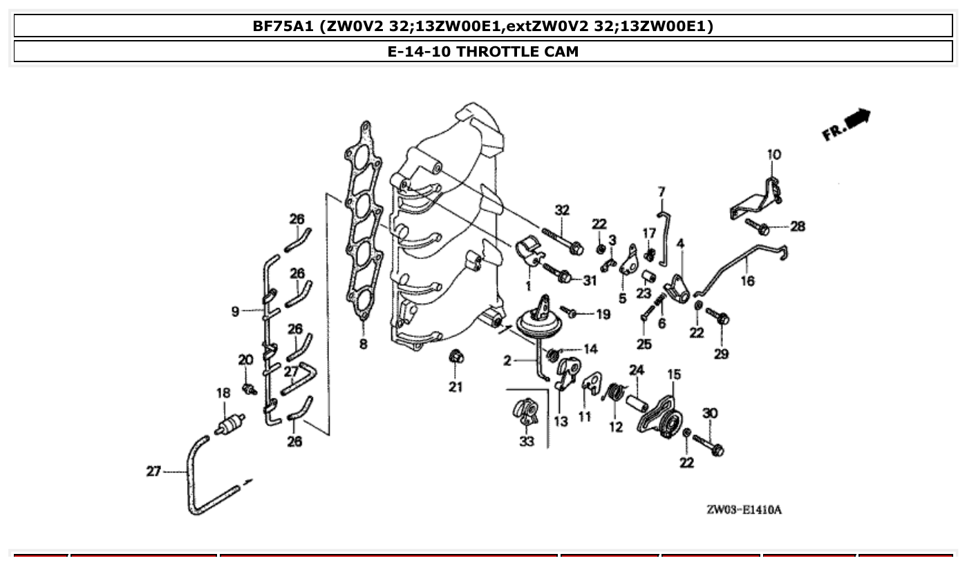 Honda BF75A1 THROTTLE CAM parts diagram