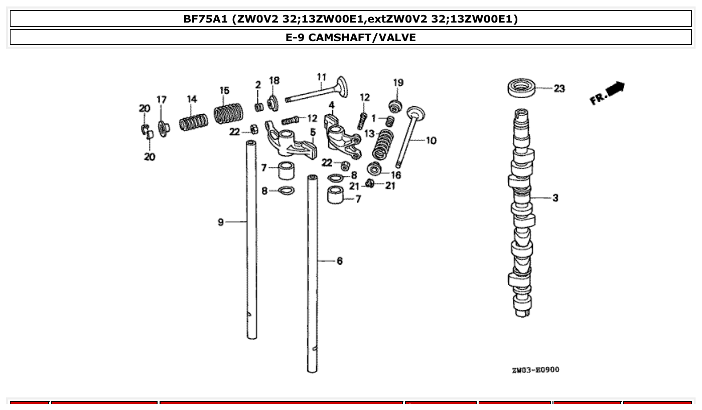 Honda BF75A1 CAMSHAFT/VALVE parts diagram
