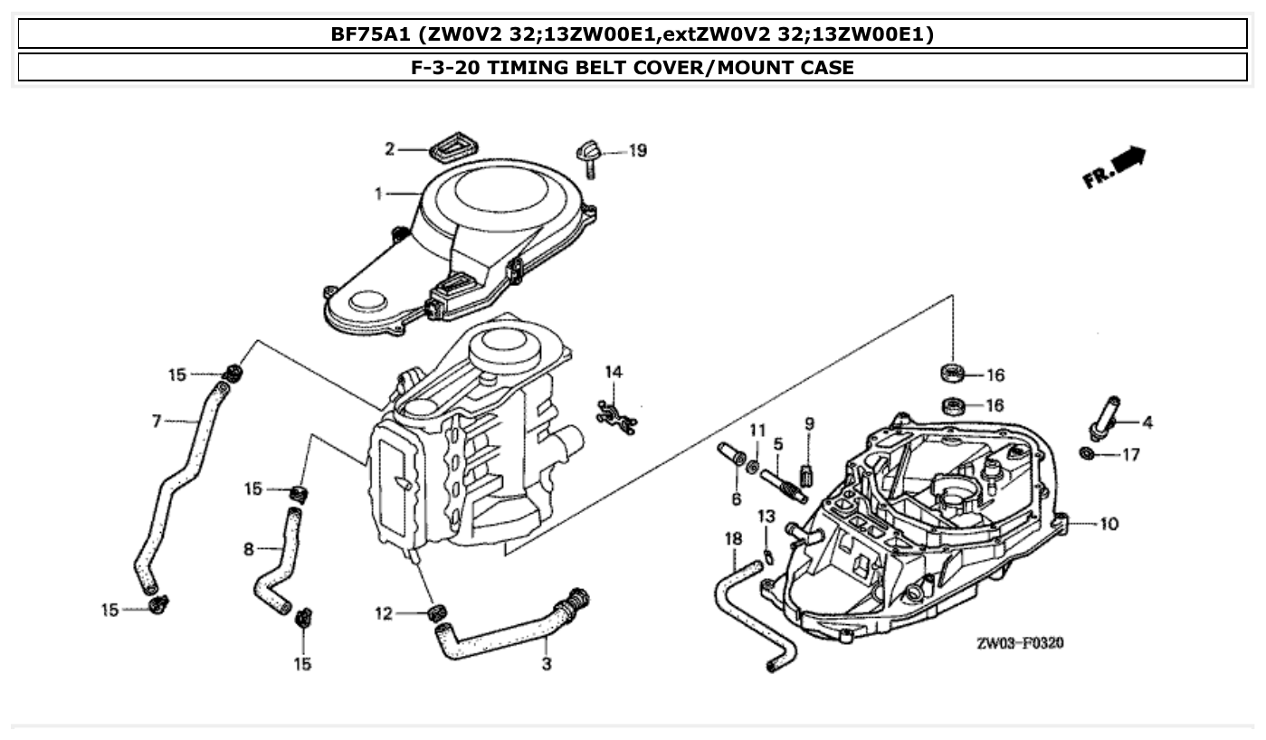 Honda BF75A1 TIMING BELT COVER/MOUNT CASE parts diagram