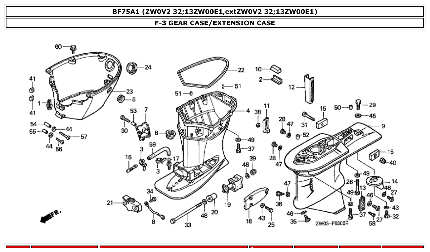 Honda BF75A1 GEAR CASE/EXTENSION CASE parts diagram