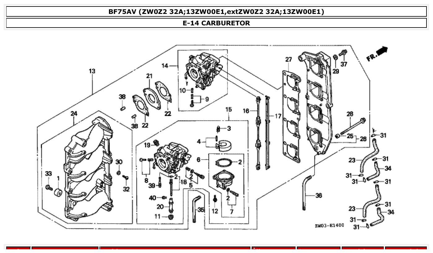 Honda BF75AV CARBURETOR parts diagram