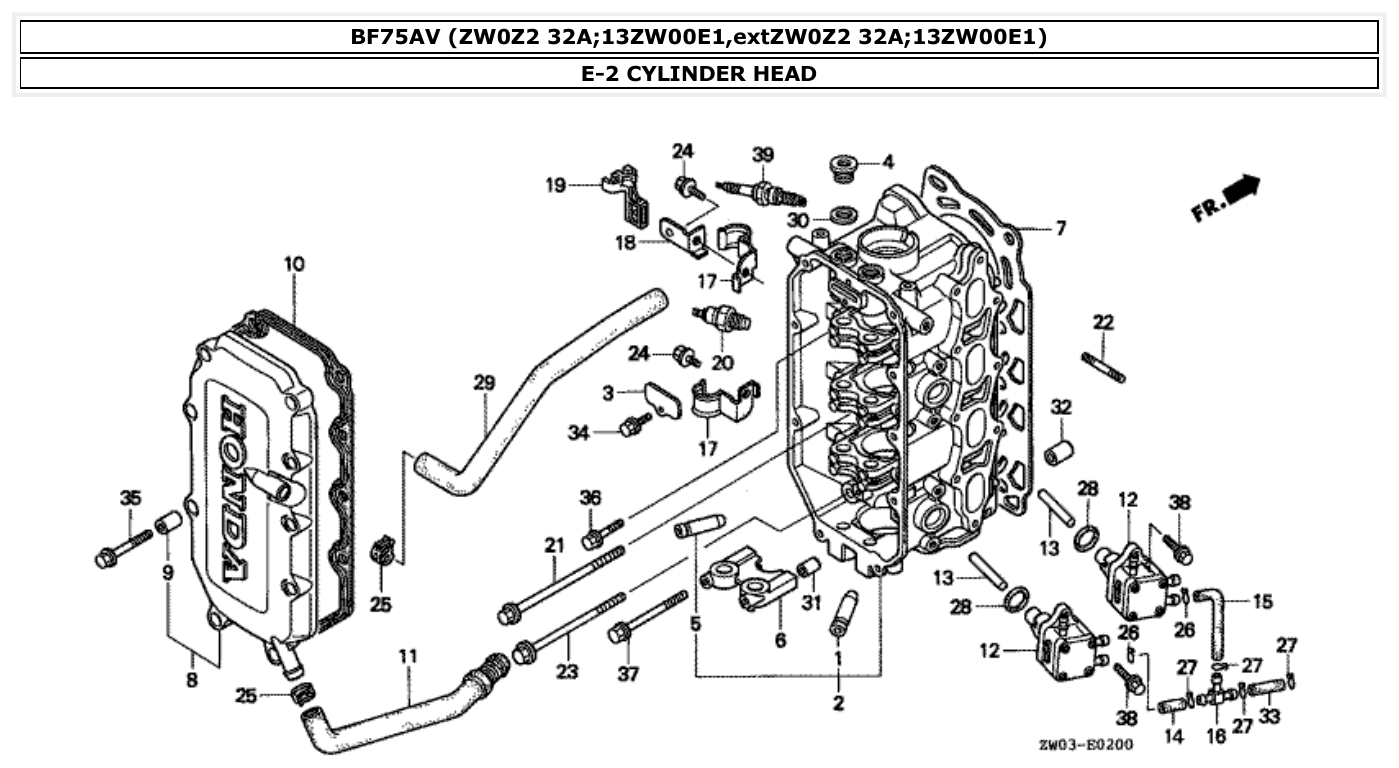 Honda BF75AV CYLINDER HEAD parts diagram