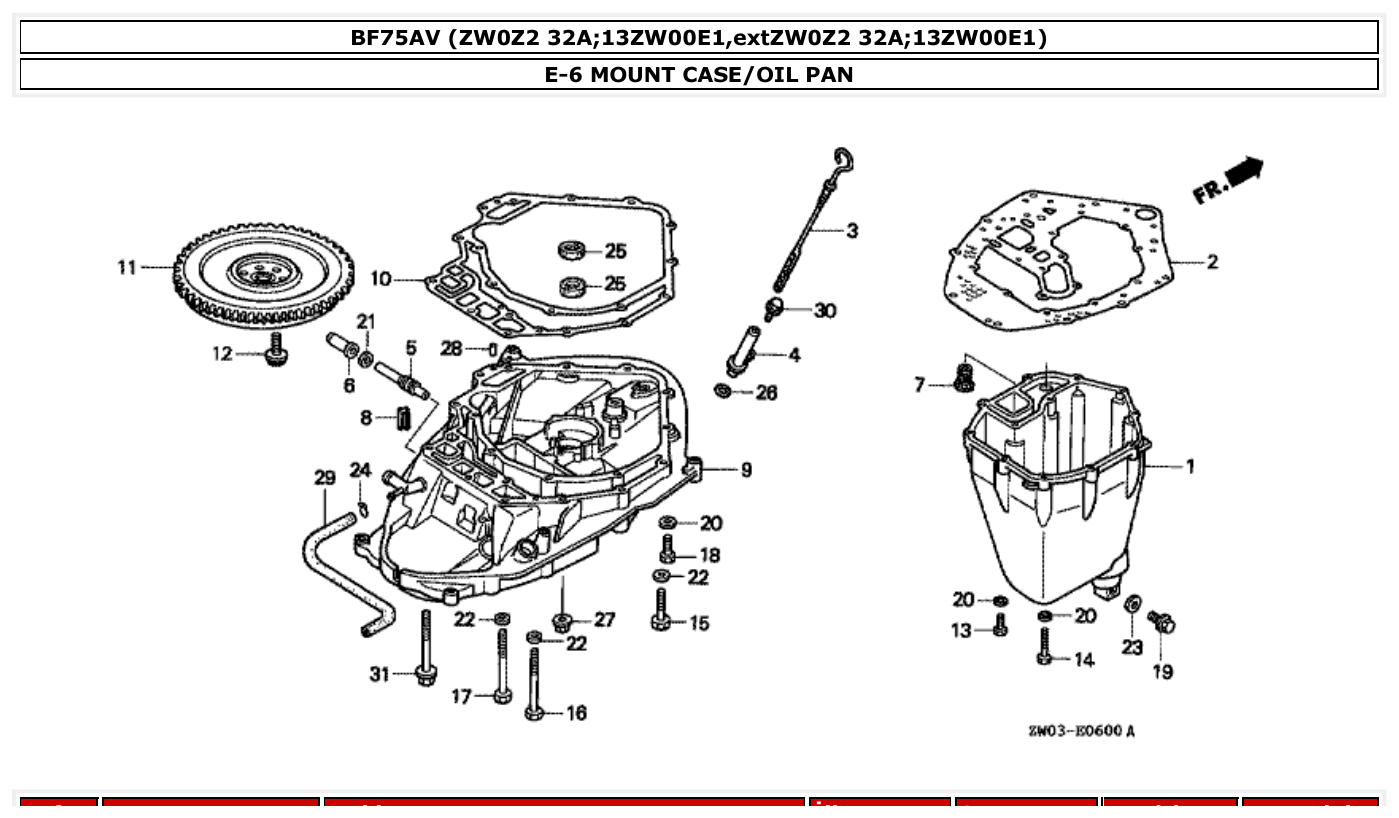 Honda BF75AV MOUNT CASE/OIL PAN parts diagram