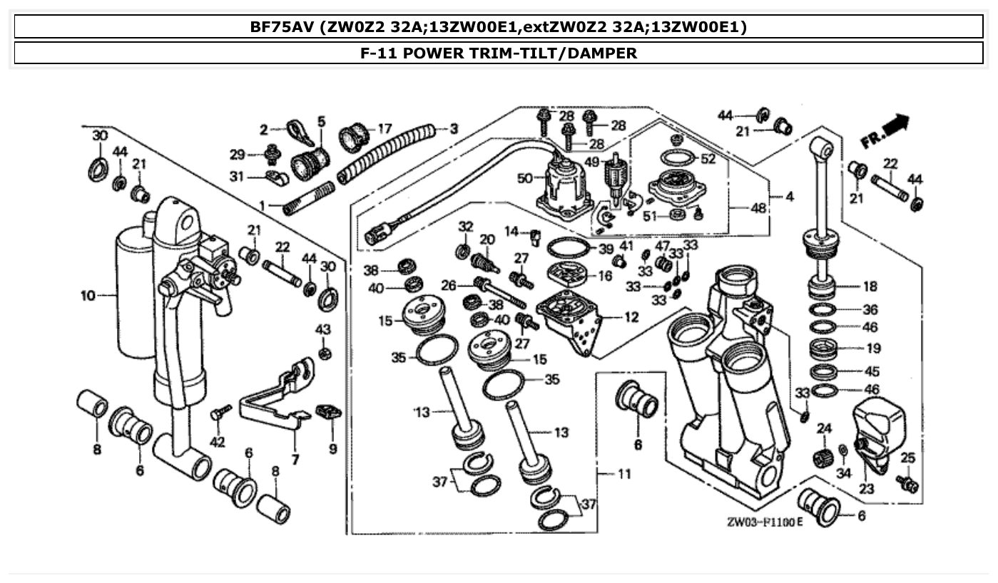 Honda BF75AV POWER TRIM-TILT/DAMPER parts diagram