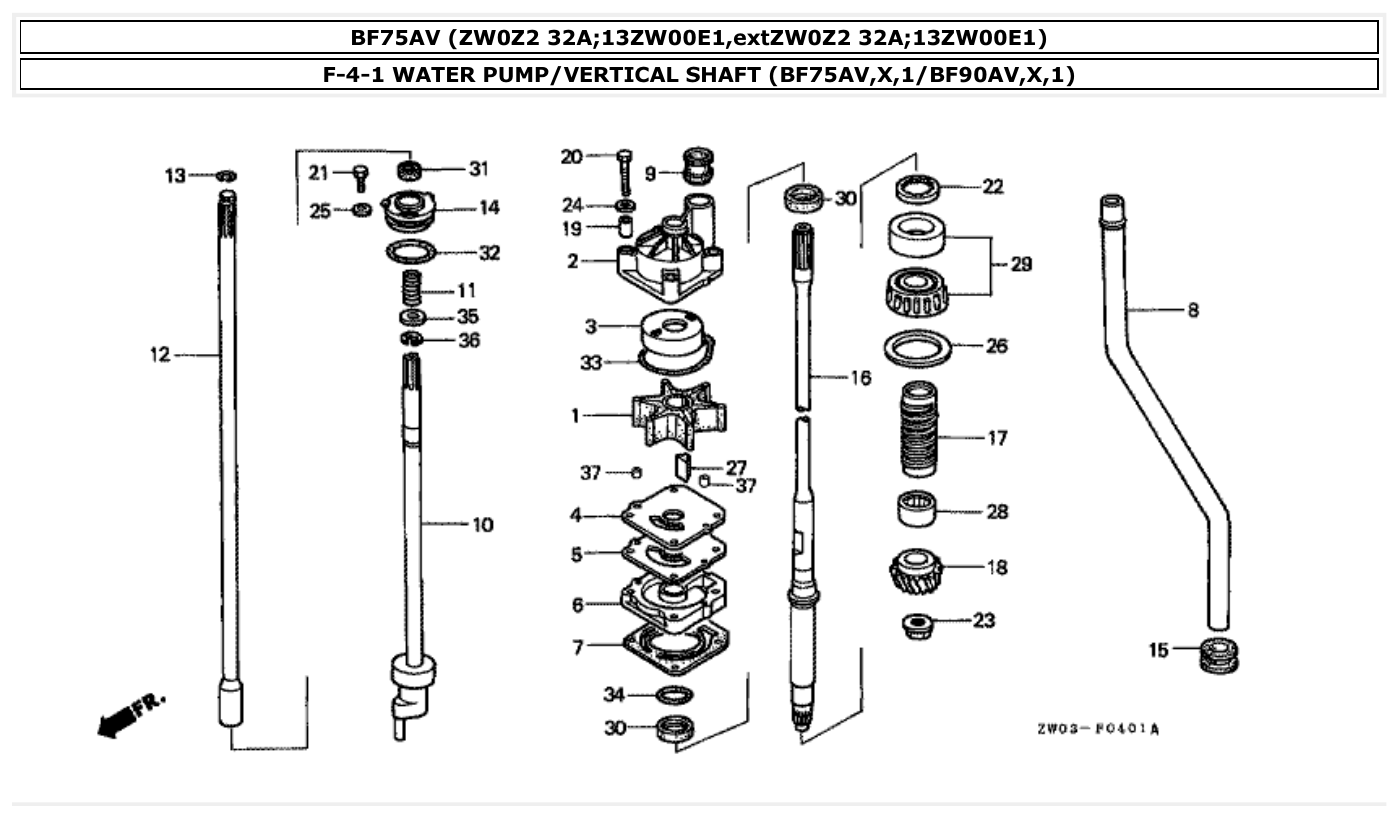 Honda BF75AV WATER PUMP/VERTICAL SHAFT (BF75AV,X,1/BF90AV,X,1) parts diagram