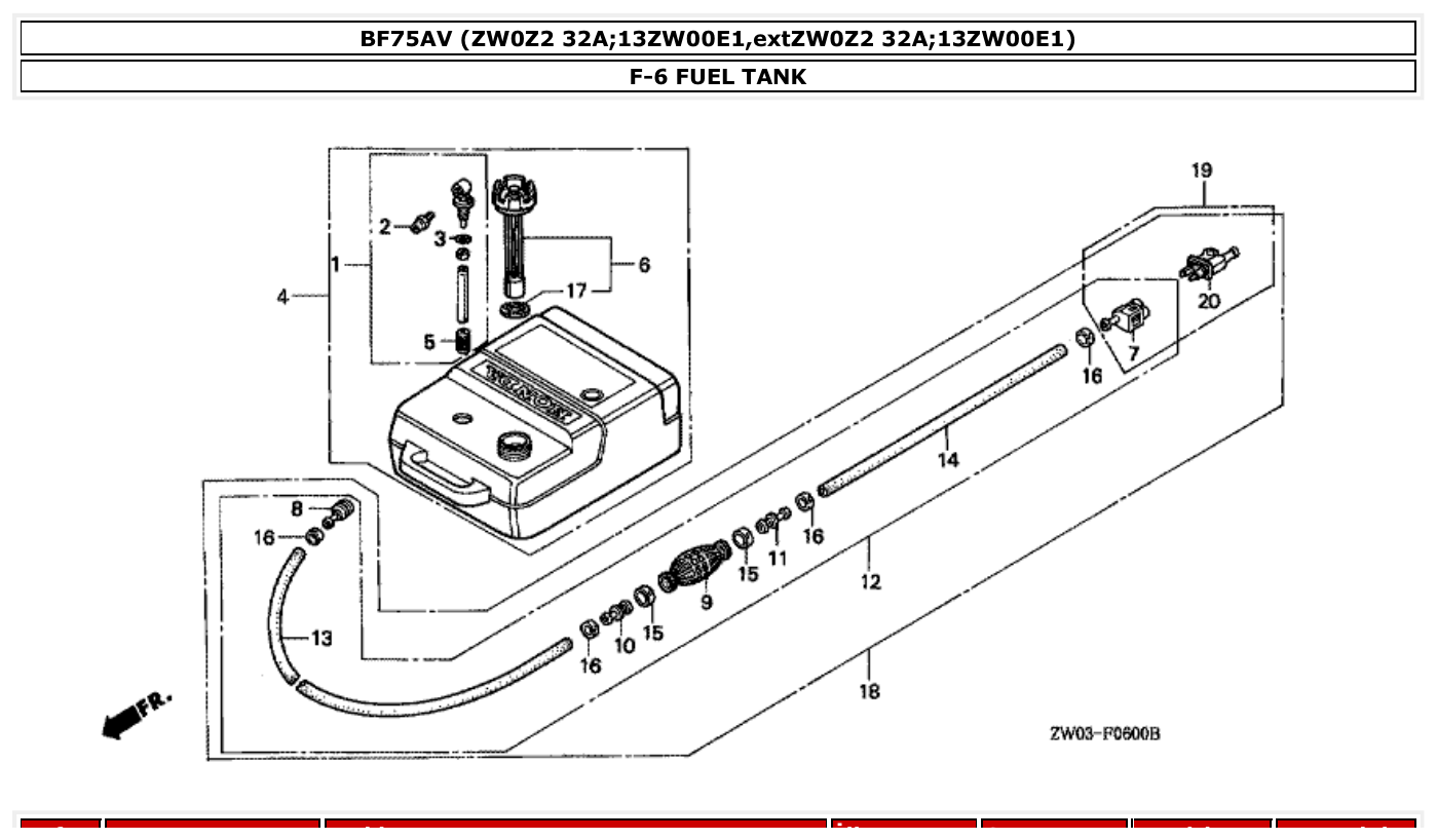 Honda BF75AV FUEL TANK parts diagram