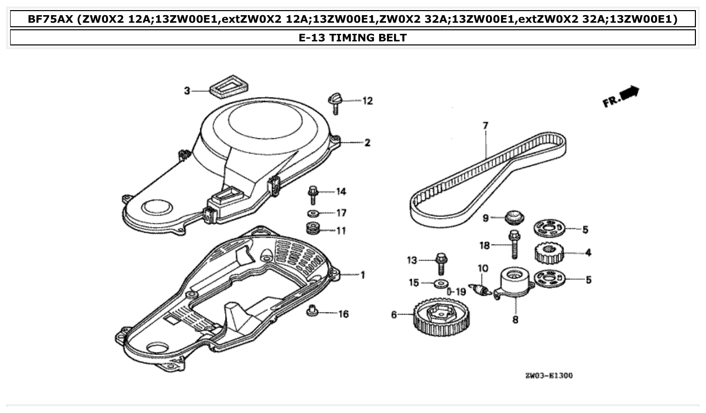 Honda BF75AX TIMING BELT parts diagram