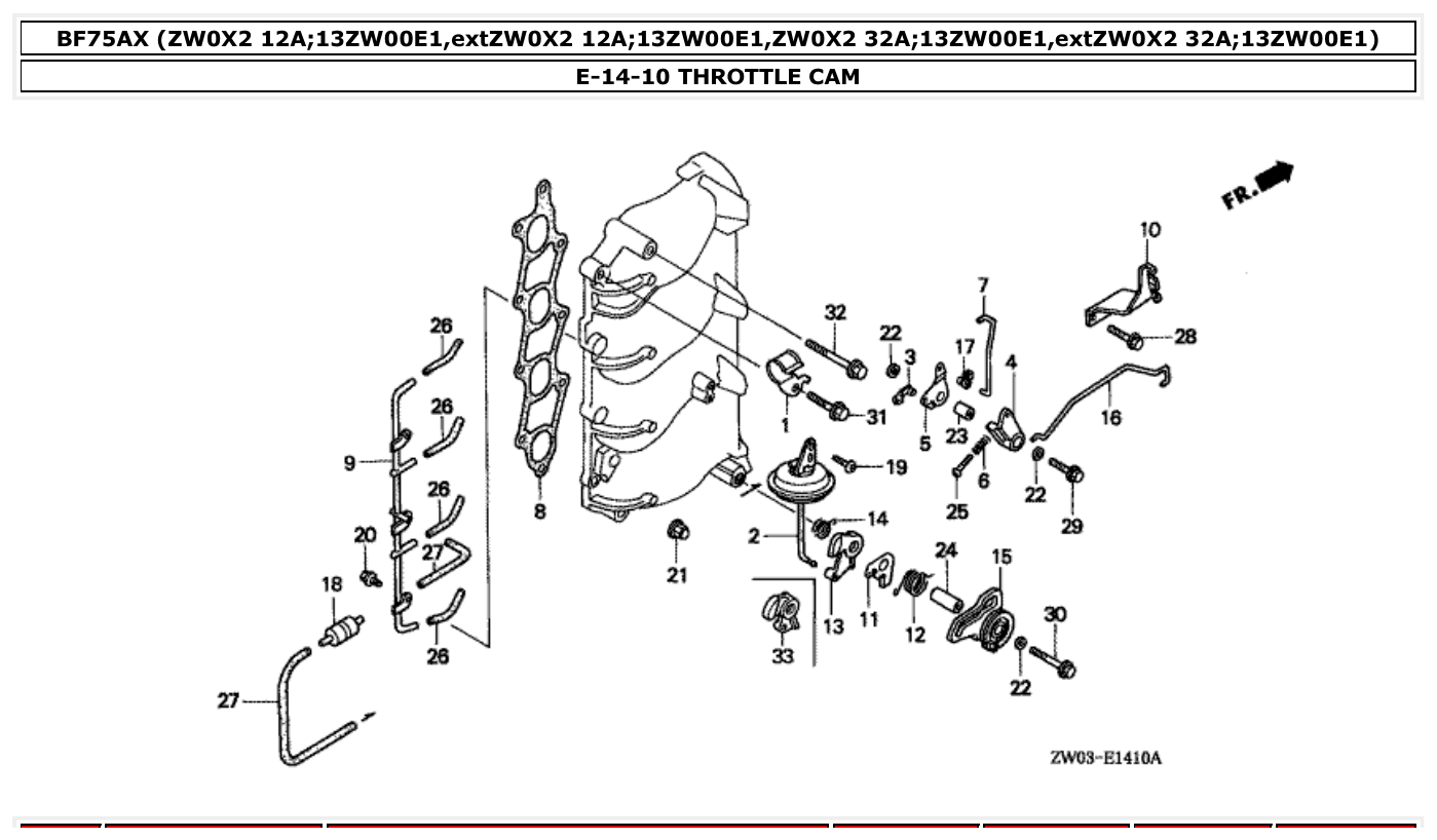 Honda BF75AX THROTTLE CAM parts diagram