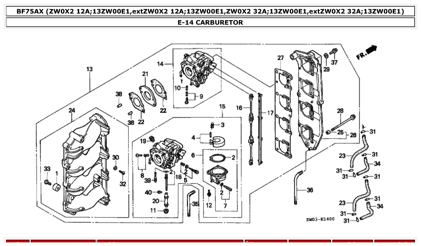 Honda BF75AX CARBURETOR parts diagram