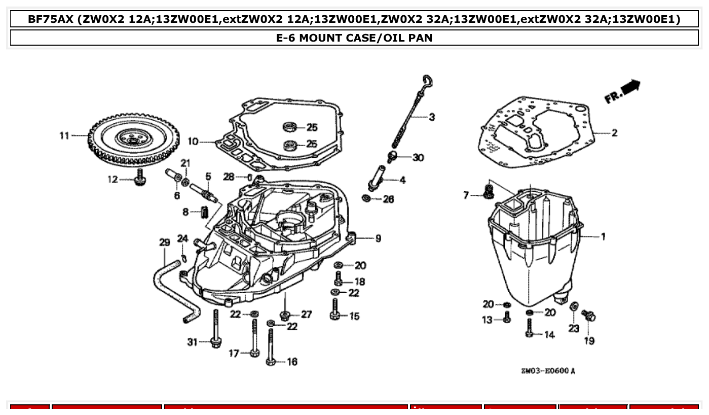 Honda BF75AX MOUNT CASE/OIL PAN parts diagram