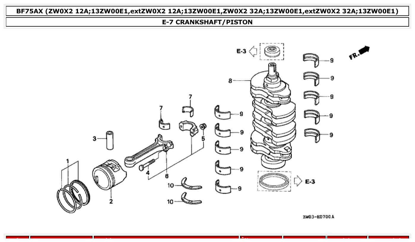Honda BF75AX CRANKSHAFT/PISTON parts diagram