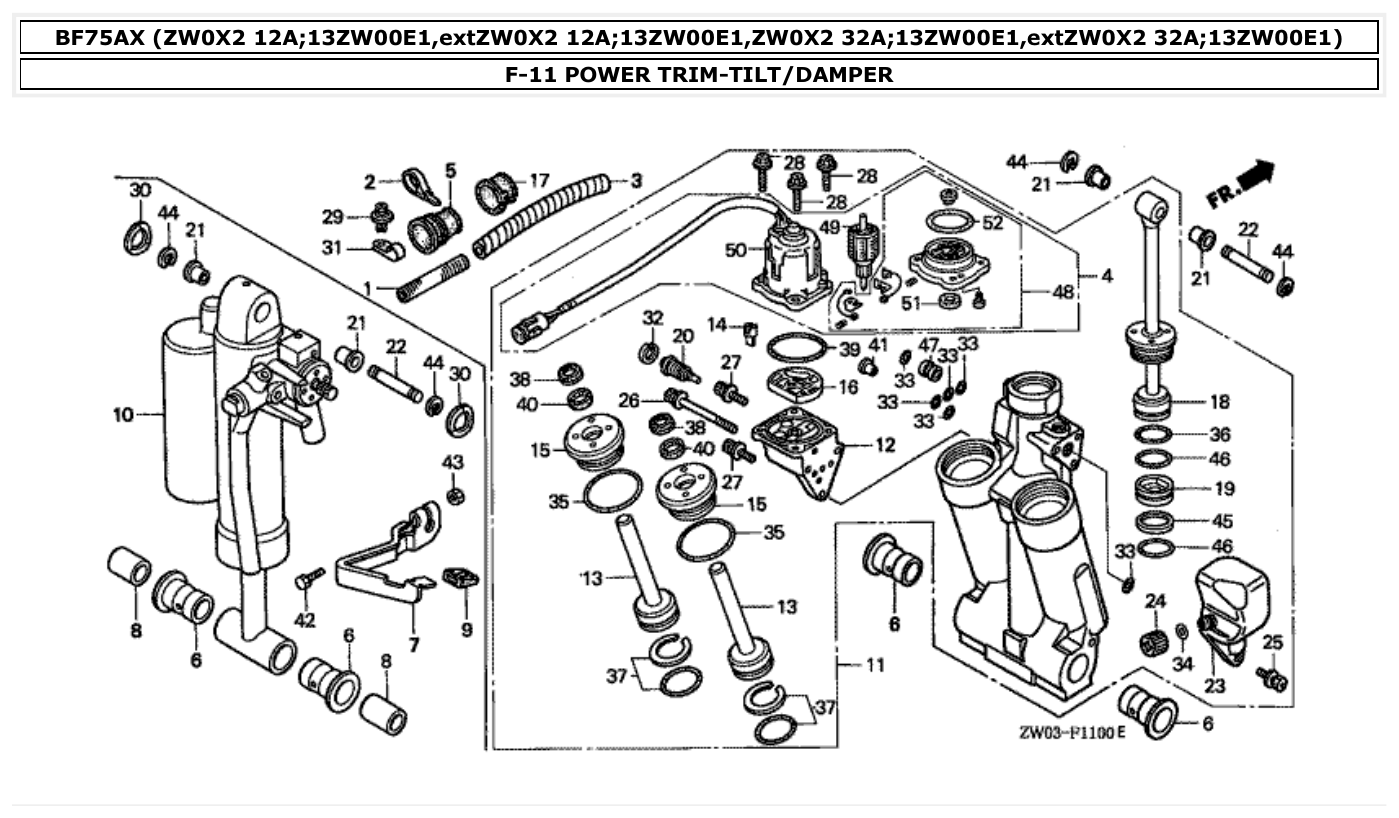 Honda BF75AX POWER TRIM-TILT/DAMPER parts diagram