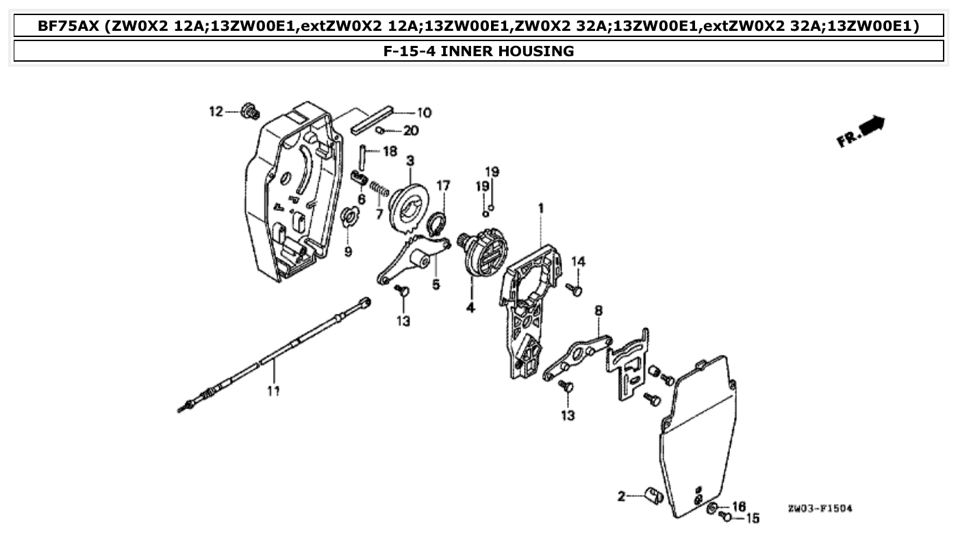 Honda BF75AX INNER HOUSING parts diagram