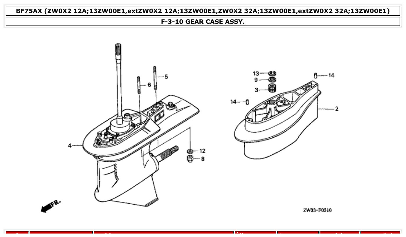 Honda BF75AX GEAR CASE ASSY. parts diagram